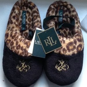 Brand new LRL black and leopard slippers
